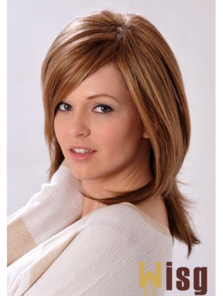 Shoulder Length Layered Straight Brown Convenient Synthetic Wigs