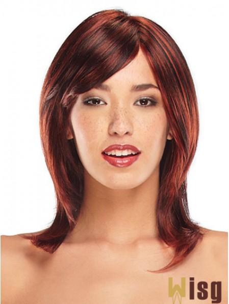 Straight Layered Shoulder Length Red Ideal Lace Front Wigs