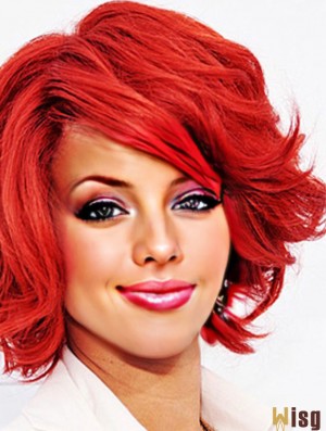 Natural 12 inch Wavy Red With Bangs Short Wigs