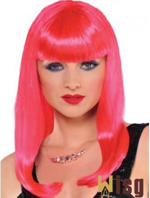 Popular Straight With Bangs Long Red Incredible Lace Front Wigs