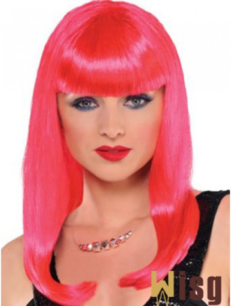 Popular Straight With Bangs Long Red Incredible Lace Front Wigs