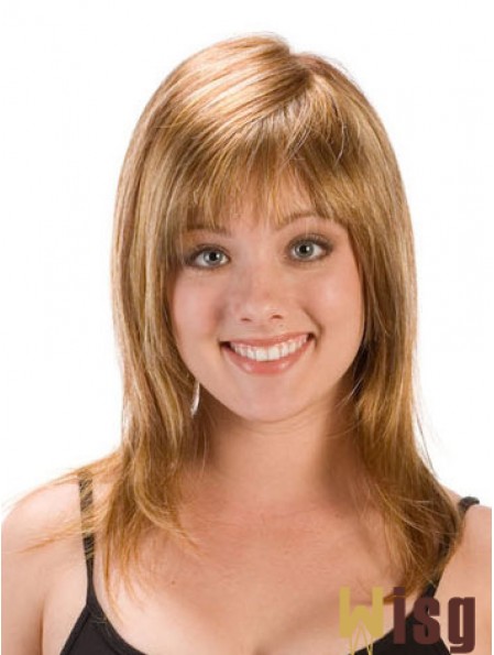 Shoulder Length Layered Straight Blonde Trendy Synthetic Wigs