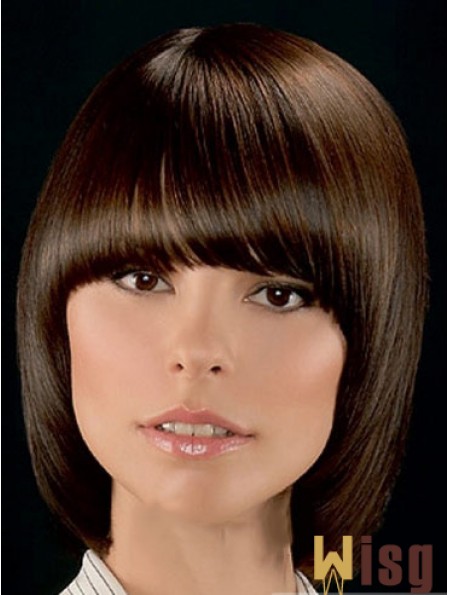 Top Brown Chin Length Straight Bobs Lace Front Wigs