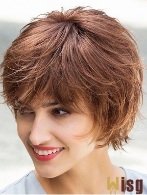Flexibility Brown Chin Length Layered Straight Glueless Lace Front Mono Synthetic Wigs