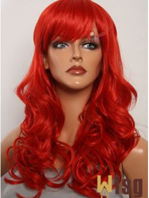 Wavy With Bangs Lace Front Fashion 20 inch Red Long Wigs