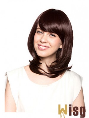 Shoulder Length With Bangs Wavy Auburn Beautiful Synthetic Wigs