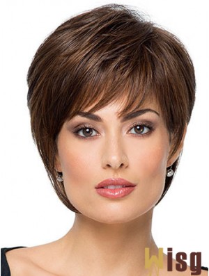 Suitable 8 inch Straight Brown With Bangs Short Wigs