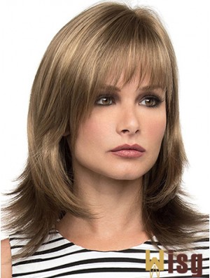 With Bangs Brown Wavy Shoulder Length 14 inch Sassy Medium Wigs