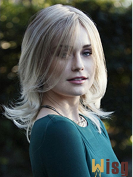 Layered Blonde Wavy Shoulder Length 14 inch Hairstyles Medium Wigs
