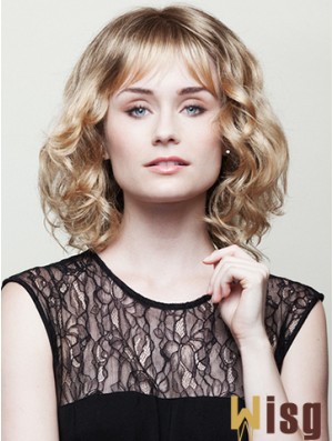 With Bangs Blonde Curly Chin Length 10 inch Trendy Medium Wigs