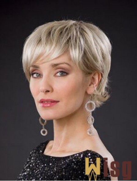 Blonde Short Synthetic 8 inch Wavy Bobs Glueless Lace Wigs