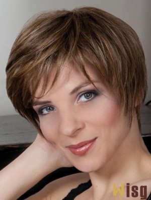 Synthetic Capless 8 inch Boycuts Straight Brown Cheap Short Wigs