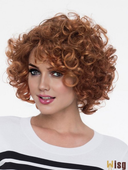 Auburn With Bangs Curly 8 inch Chin Length Monofilamen Crown Wig