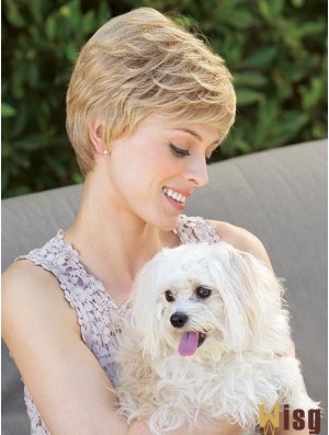 Blonde Boycuts Wavy 4 inch Cropped Ladies Mono Wigs