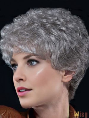 Grey Wigs For Older Women With Lace Front Curly Style Short Length