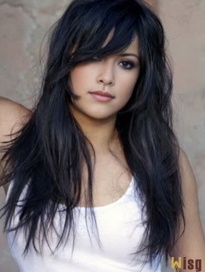 Wig Shops Long Length Straight Style With Bangs Black Color Michelle Rodriguez wig