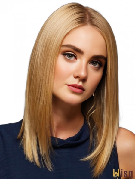 Straight Blonde Long Brazilian Remy Monofilament Real Hair Lace Front Wigs