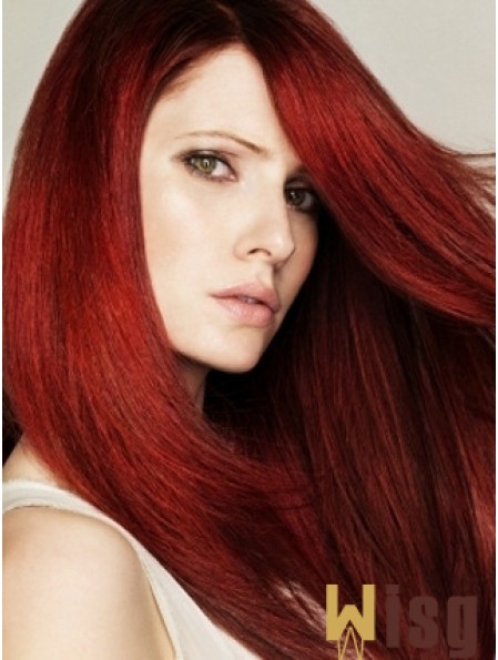 Hairstyles Red Straight With Bangs Monofilament Long Wigs