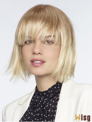 With Bangs Blonde Straight Chin Length 10 inch Exquisite Medium Wigs
