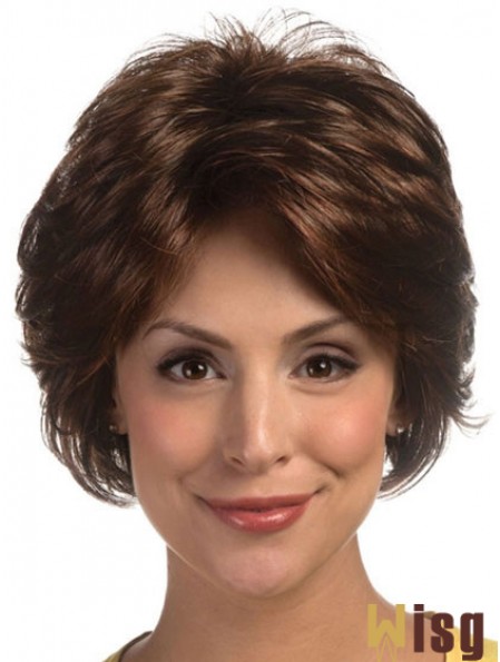 Great Brown Short Wavy Layered Lace Front Wigs