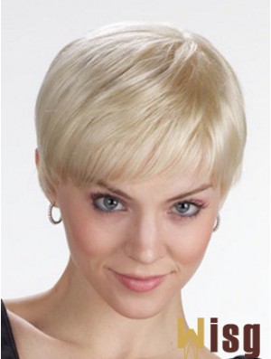 Monofilament Wigs With Bangs Straight Style Cropped Length