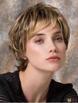 8 inch Perfect Wavy Layered Blonde Short Wigs