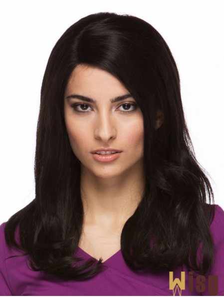 Black 14 inch Cheapest Long Straight Without Bangs Lace Wigs