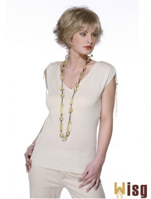 Chin Length Wavy Layered Blonde Convenient 100% Hand-tied Wigs