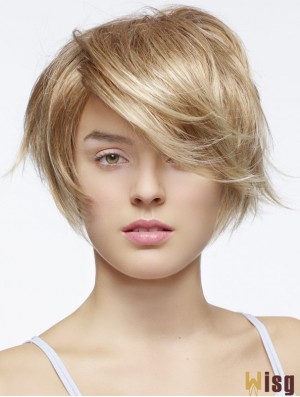 Short Straight Layered Blonde Fashion 100% Hand-tied Wigs