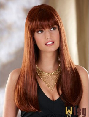 Straight With Bangs Long Auburn Convenient Lace Front Wigs
