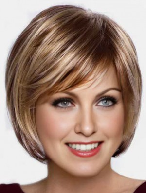 Hairstyles Blonde Chin Length Straight Bobs Monofilament Wigs