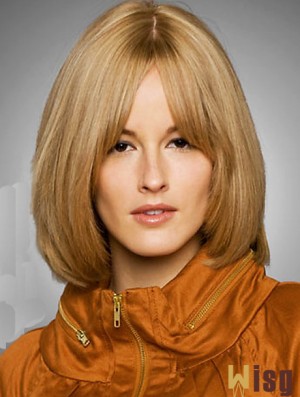 Wig Bob Style Chin Length Blonde Color Straight Style