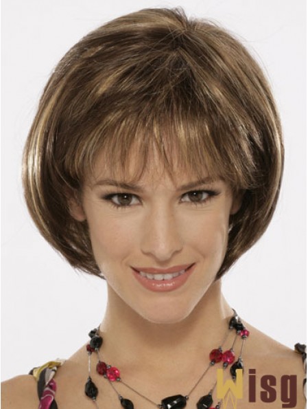 Capless Chin Length Straight Brown Top Bob Wigs