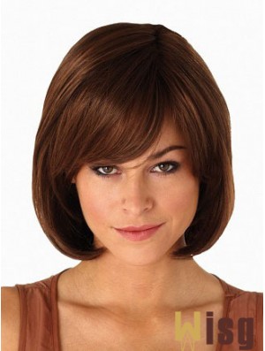 Capless Chin Length Straight Auburn Modern Bob Wigs