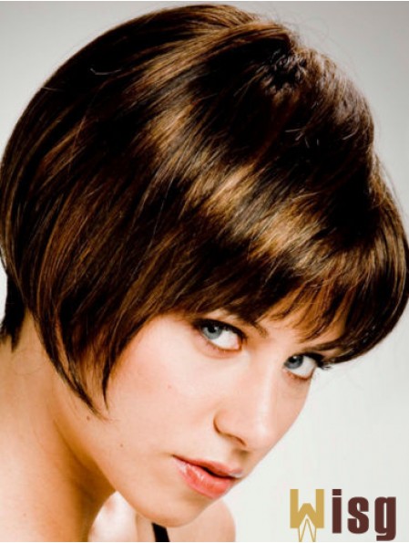 Straight Chin Length Brown 10 inch Capless Stylish Bob Wigs