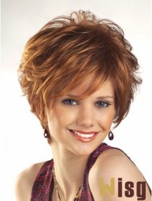 Cheap Wigs For Women Boycuts Auburn Color Wavy Style With Capless
