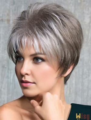 Capless Straight Cropped 6 inch Cheap Grey Wigs