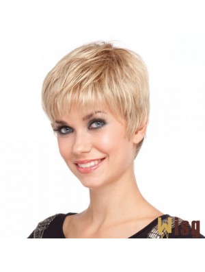 4 inch Cheapest Straight Boycuts Blonde Short Wigs