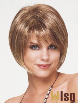 Synthetic Bob Wigs Short Length Blonde Color Straight Style With Capless