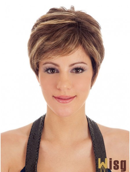Boycuts Straight Brown Capless Trendy Short Wigs