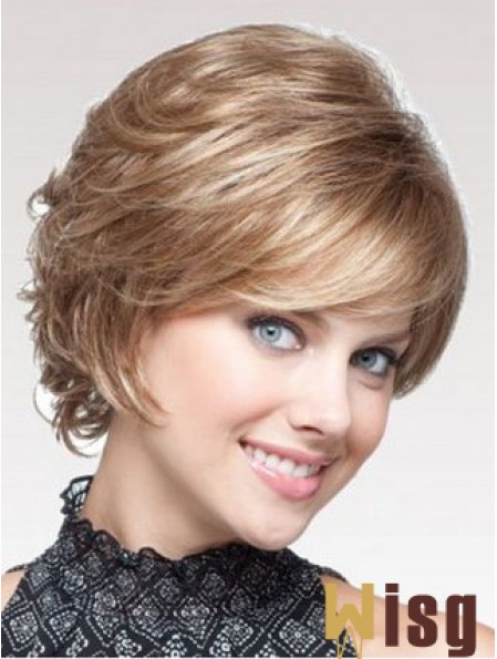 Blonde Wavy Short Layered Capless Cheap Wigs