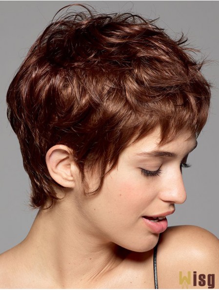 Red Wigs With Synthetic Boycuts Wavy Style Cropped Length