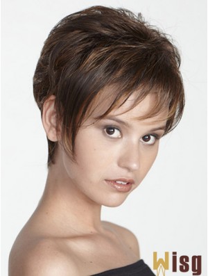 Boycuts Straight Brown Capless Modern Short Wigs
