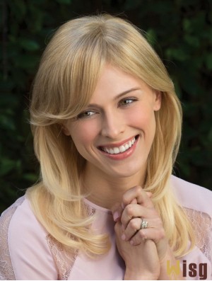 Style Blonde Wavy With Bangs Capless Long Wigs