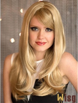 Sassy Blonde Wavy With Bangs Capless Long Wigs