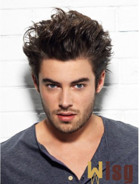 Boycuts Wavy Remy Human Auburn Capless Short Real Mens Wigs
