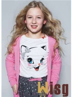 Kids Wigs For Sale Blonde Color 100% Hand Tied Wavy Style