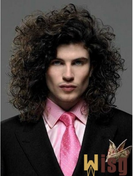 Black Synthetic Lace Front 14 inch Curly Long Hair Wigs For Men