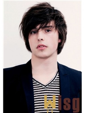 Brown Capless Straight Remy Human 10 inch Mens Wig UK
