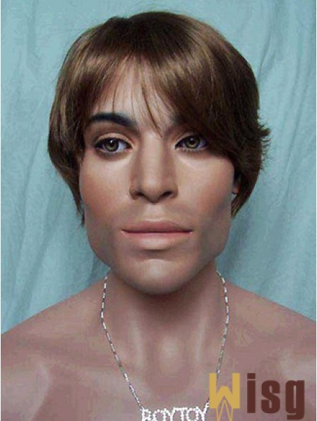 Capless Synthetic Brown Short Straight Wigs For Mans
